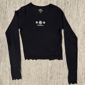 Hollister Black Long Sleeve Top with Daisy Embroidery